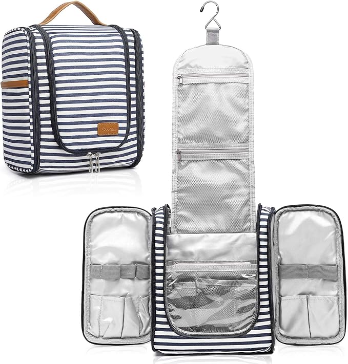 Bosidu Hanging Travel Toiletry Bag,Large Capacity Cosmetic Travel Toiletry Organizer for Women with 4 Compartments & 1 Sturdy Hook,Perfect for Travel/Daily Use/Christmas