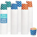 JollyPack 600 Pack 3 oz Disposable Bathroom Paper Cups, Small Mouthwash Cups in Orange, Blue, and Green, Great for Candy, Biscuits, Bathroom Use, Parties, Picnics, and Travel