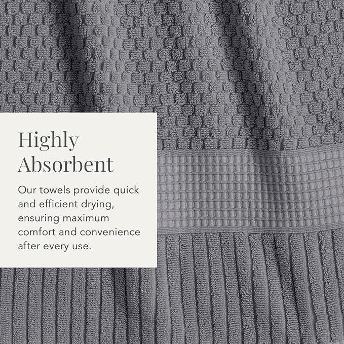 NY Loft 100% Cotton Bath Towel Set of 4 | Grey Towels | Oeko-TEX® Standard 100 | Soft & Absorbent, Quick-Dry Bath Towels | 30" x 52" | | Trinity Collection - Charcoal