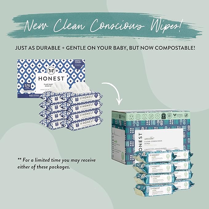 The Honest Company Clean Conscious Multi-Use Wipes Hypoallergenic Unscented for Sensitive Skin Over 99% Water Compostable Plant Based Baby Balance Blues 576 Count