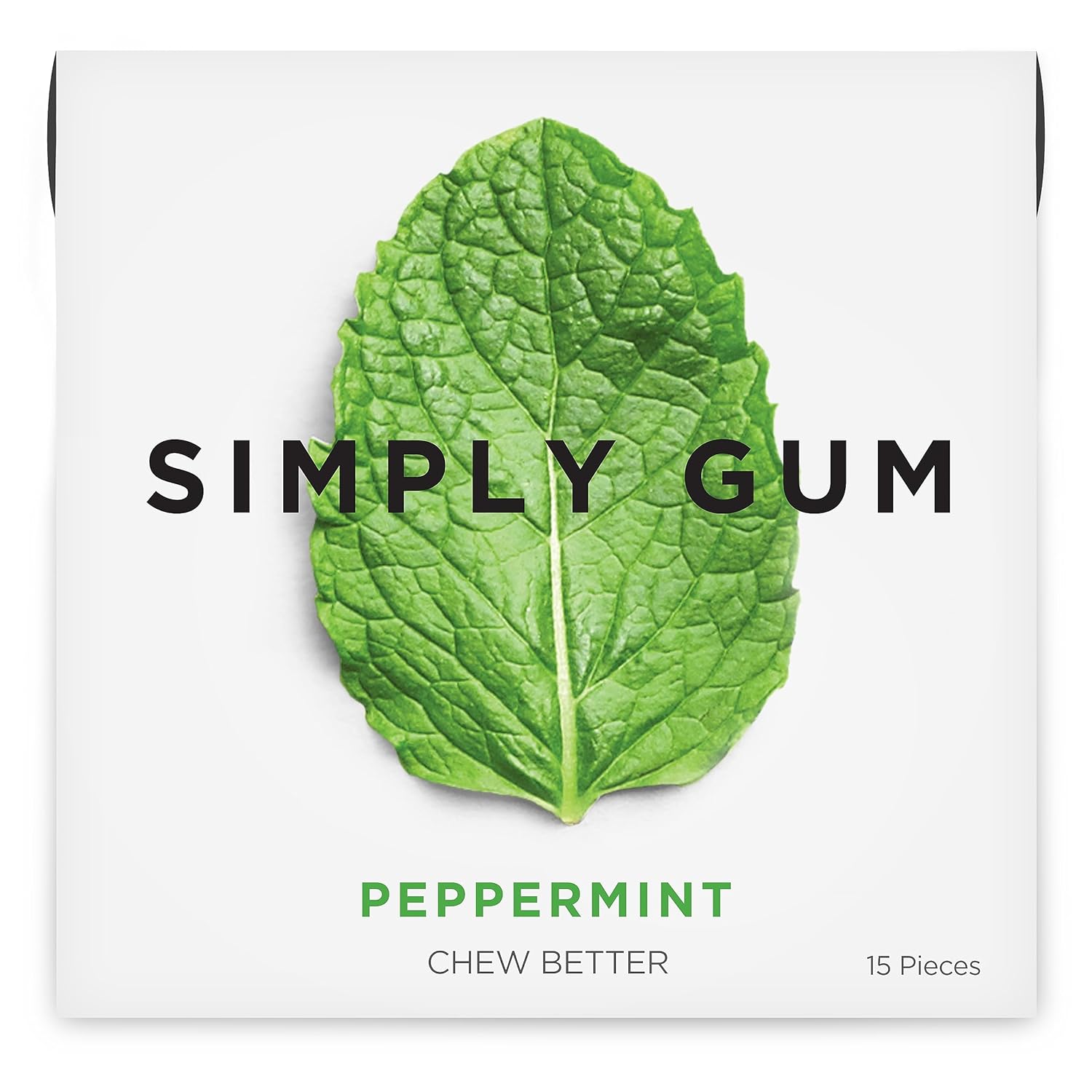 SIMPLY Gum Peppermint, Plastic-Free Natural Chewing Gum, 6 Pack (90 Pieces) | Vegan, Kosher, Non GMO, Aspartame Free and Sorbitol Free