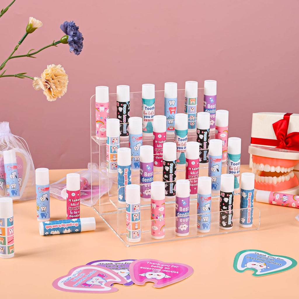 24 Pcs Dentist Gifts Include Lip Balm Thank You Tag Organza Bag Dental Gift for Dental Hygienist Dental Assistant Nurse Suitable Birthday Christmas Thanksgiving Gifts