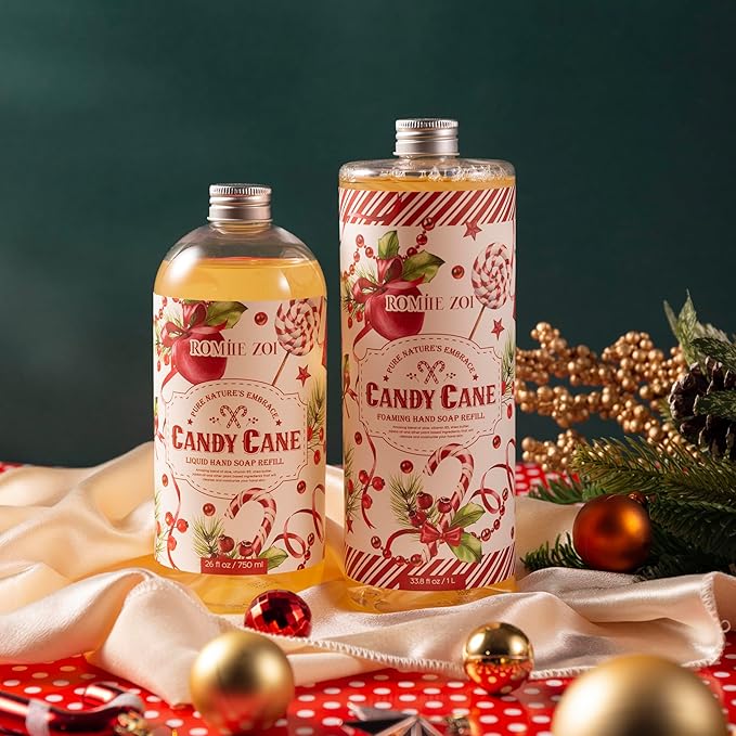 ROMIIE ZOI Christmas Foaming Hand Soap Refill- Candy Cane - Infused with Peppermint Candy Cane Aroma, Gentle & Moisturizing Formula for Home & Kitchen, 1 L/ 33.8 FL OZ
