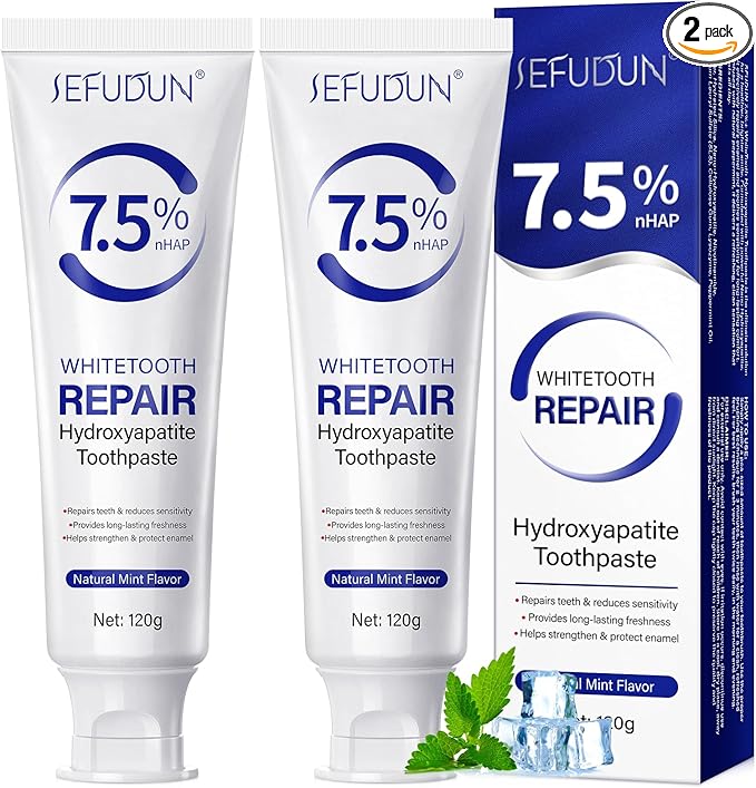 2 Pack Hydroxyapatite Toothpastes for Enamel Protection and Tooth Strengthening (4.23 Oz), Fluoride-Free Formula with Gentle Mint, for Sensitive Teeth, Daily Protection, Long-Lasting Fresh Breath
