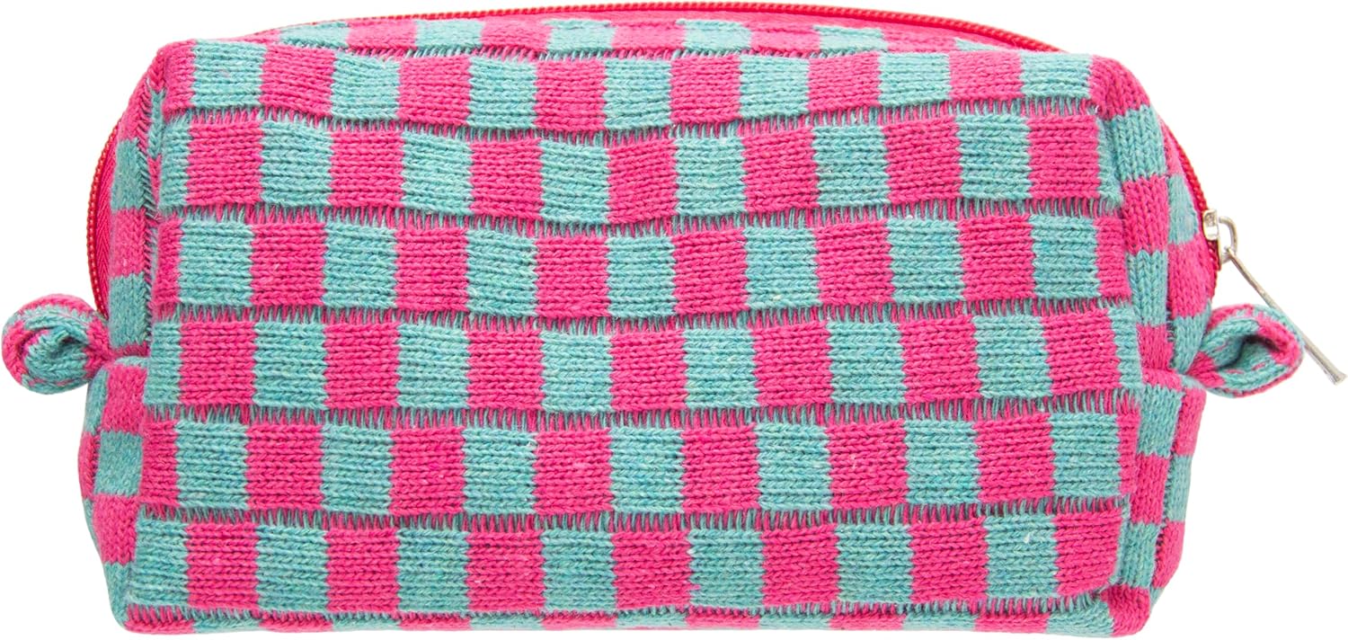 PAZIMIIK Checkered Makeup Bag for Purse Portable Zipper Make Up Pouch Small Cosmetic Case for Travel Accessories Magenta Green