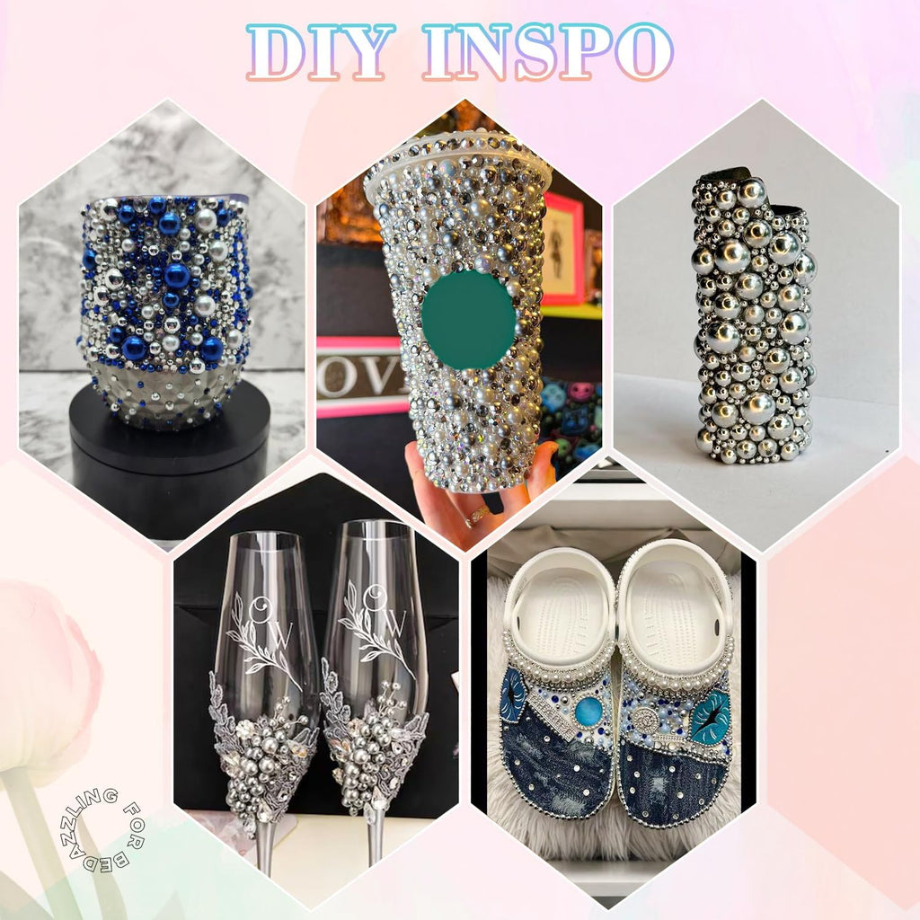 13500Pcs Flatback Pearls for Bedazzling (Silver) with 3Pcs B7000 Jewelry Glue, Assorted Size 2/3/4/5/6/8/10mm Half Pearl, Bedazzling Gems for Crafting Clothing Tumbler Shoes Embellishment Nail Art