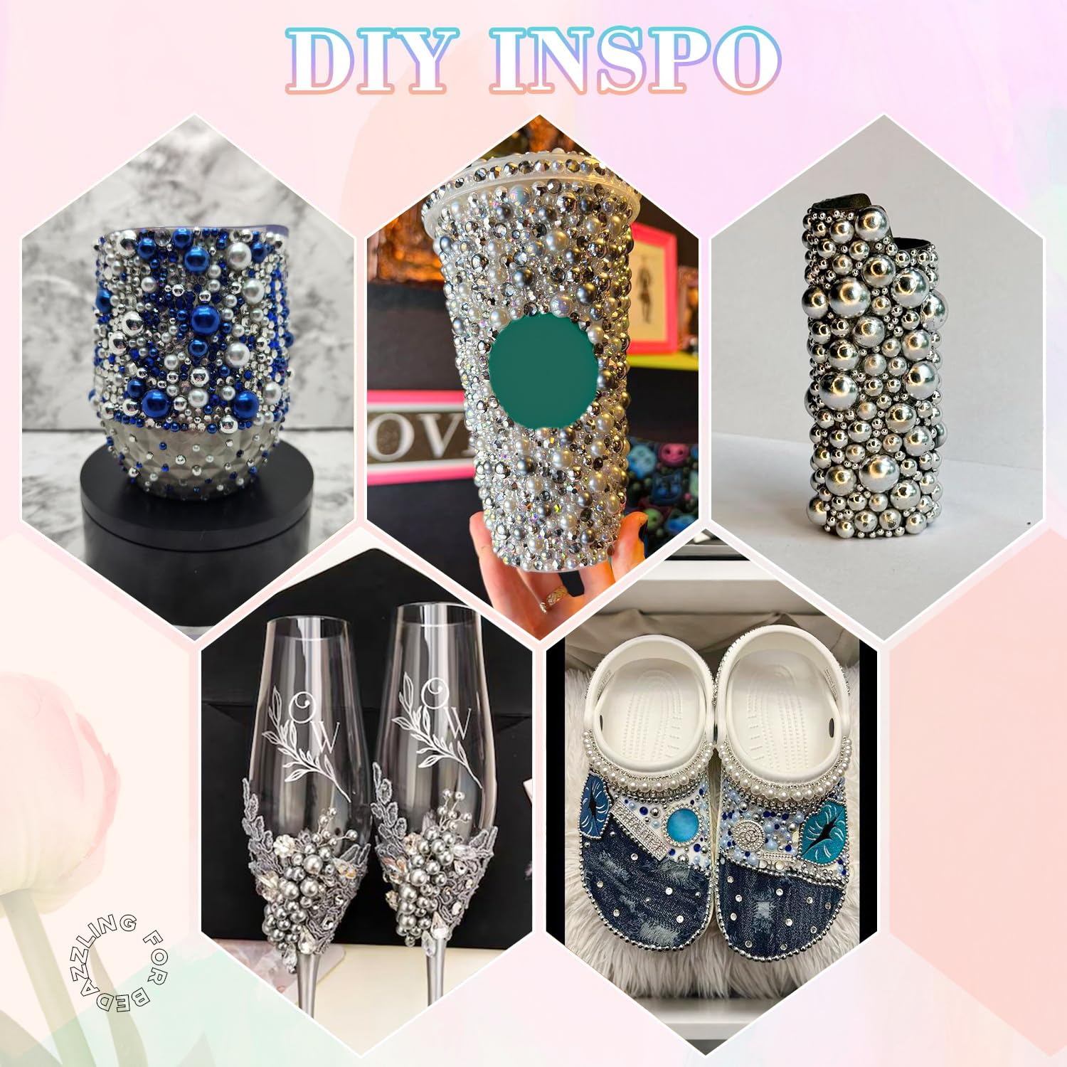 13500Pcs Flatback Pearls for Bedazzling (Silver) with 3Pcs B7000 Jewelry Glue, Assorted Size 2/3/4/5/6/8/10mm Half Pearl, Bedazzling Gems for Crafting Clothing Tumbler Shoes Embellishment Nail Art