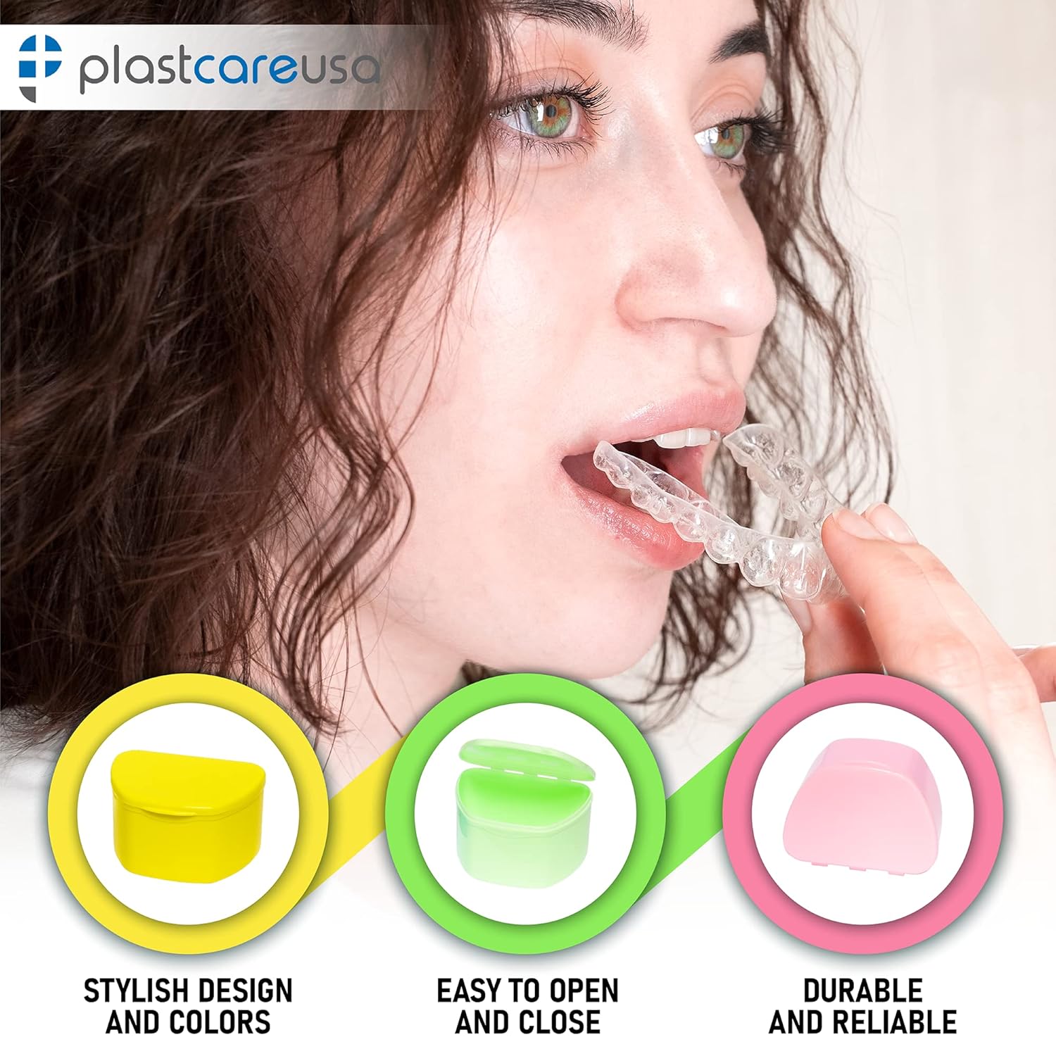 PlastCare USA Pink Denture Cases Pack of 5 - Dental Box For Artificial Teeth, Mouth Guard, Night Guard, Gum Shields, Retainer - Denture Bath Container for Women and Men - Travel Denture Cup