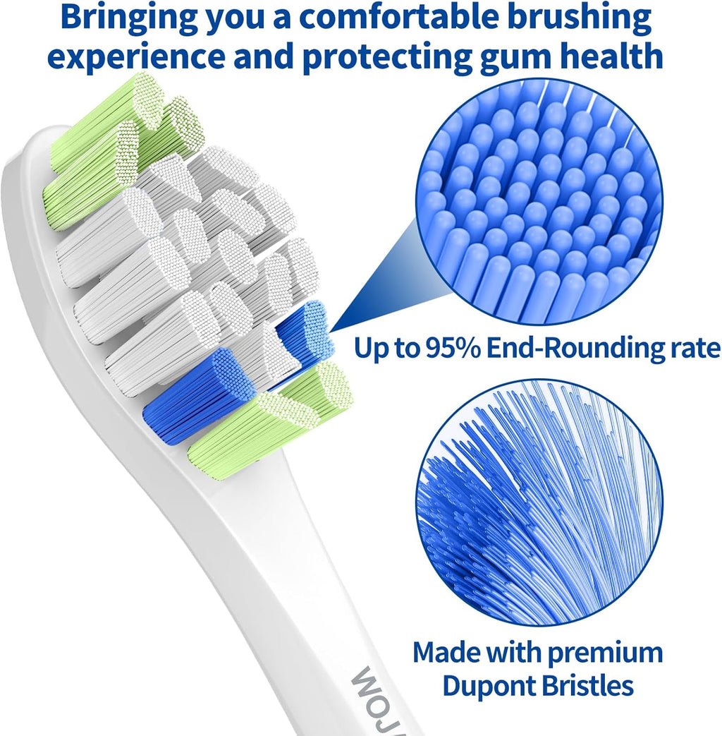 Replacement Toothbrush Brush Heads Compatible with Philips Sonicare Electric Toothbrushes with Click-on System Dupont Bristles for Optimal Plaque Remove, Pack of 10, White