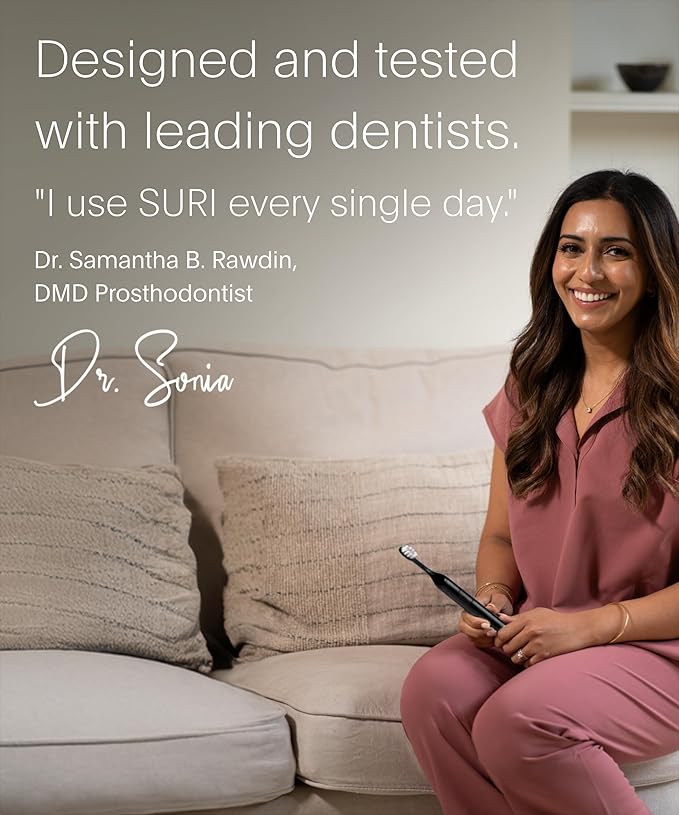SURI 2.0 New Sonic Electric Toothbrush with Pressure Sensor & UV-Cleaning Travel Case |1 Month+ Battery | Electric Toothbrush for Adults | Travel Toothbrushes | Tooth Brush | Black