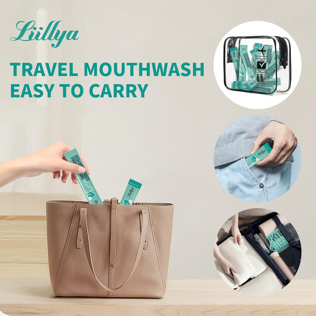 Mouthwash Travel Size, Individual Mini Mouthwash Alcohol Free, Cool Mint for Fresh Breath, Oral Care, Teeth & Gum Health, TSA Compliant, Portable Packets to Go, 0.41 Fl Oz x 20 Packs