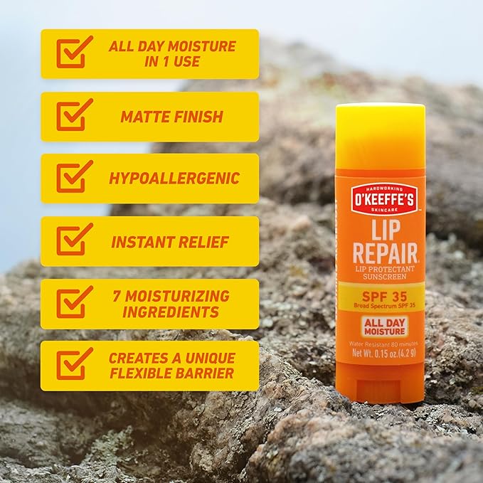 O'Keeffe's Lip Repair SPF 35 Lip Balm - Stick (3 Pack) - Sun-Safe Moisturizer for Extremely Cracked, Dry Lips