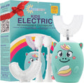 Trueocity Kids U Shape Toothbrush Auto Electric Toddler Rechargeable Kids Automatic Toothbrush | 360° U-Shaped Silicone Brush Head | Gentle Cleaning for Ages 2–7 2–7 | Unicorn Design (Turquoise)