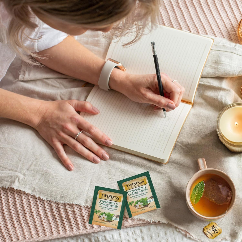 Twinings Peppermint & Creamy Vanilla Herbal Tea Individually Wrapped Bags, 20 Count (Pack of 2), Formerly Buttermint, Naturally Caffeine-Free, Enjoy Hot or Iced