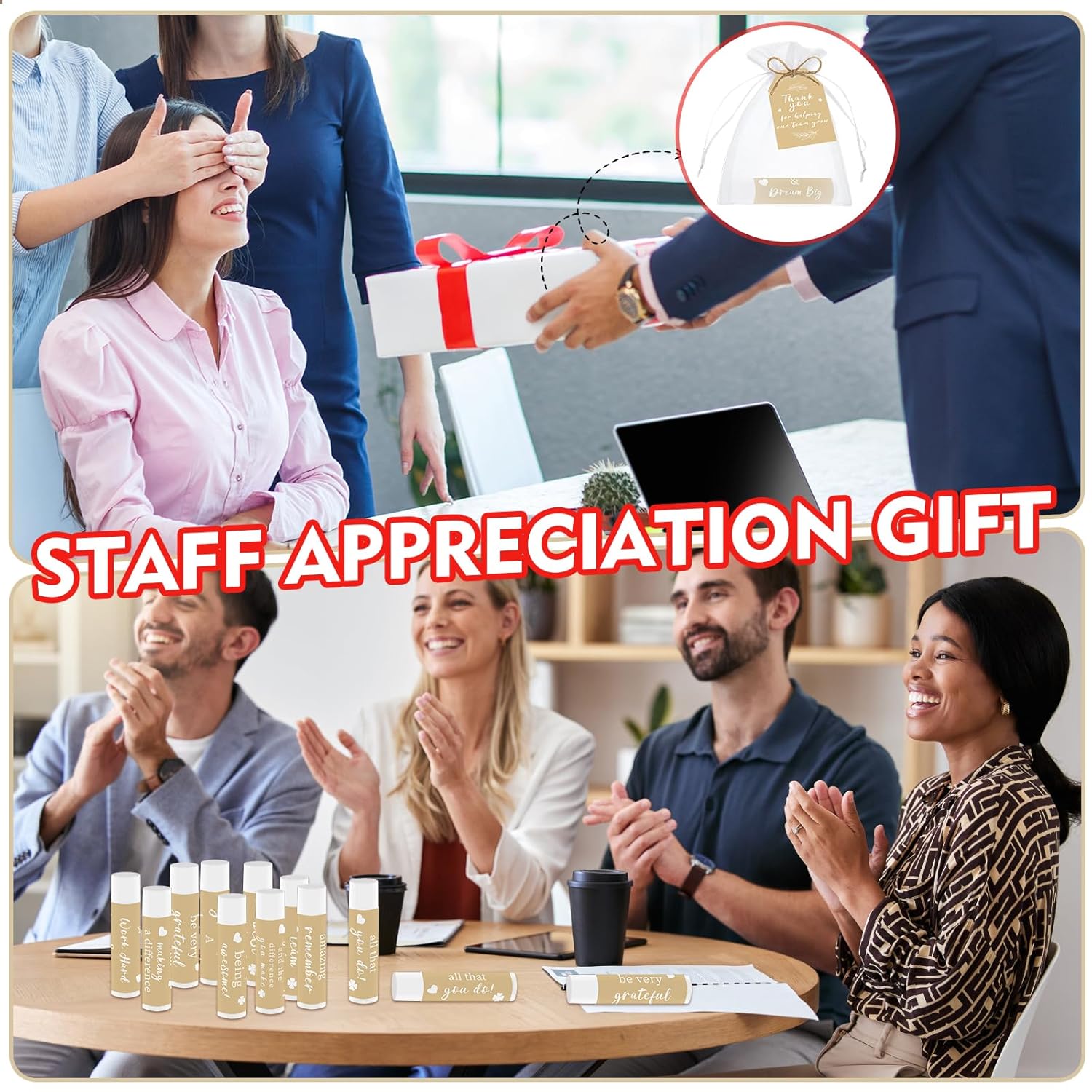 50 PCS Appreciation Gifts Lip Balms Bulk,Thank You Staff Gifts Lips Care Products for Team Coworkers Teacher Party Volunteers Employee Leaving Farewell Thanksgiving, Christmas Gifts