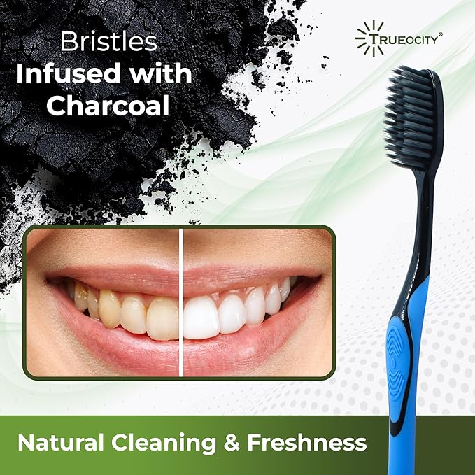 Charcoal Toothbrush 6 Pack, Natural Teeth Whitening Solution - Ultra Soft Tooth Brush - Gentle, Slim Brush Head - Black Toothbrushes for Adults Working Great with Activated Charcoal Toothpaste