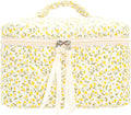 PAZIMIIK Quilted Makeup Bag Large Travel Zipper Soft Cosmetic Case for Women Girls Make Up,Floral Yellow