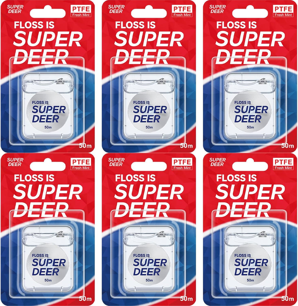 Super Deer Flat Dental Floss - Mint, PTFE Floss, Gentle on Gums, Expands & Stretches,Plaque Remover for Teeth, Shred Resistant, Floss Slides Smoothly, Easy to Use, 55 yd (6)