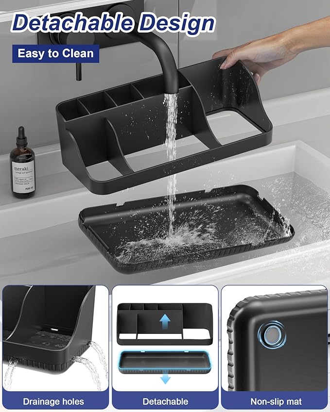 Bathroom Counter Organizer and Storage, 7 Slots Detachable Toothbrush Holders for Bathrooms, Anti-Slip Electric Toothbrush and Toothpaste Holder Countertop Vanity Organizer Accessories for Adults Kids