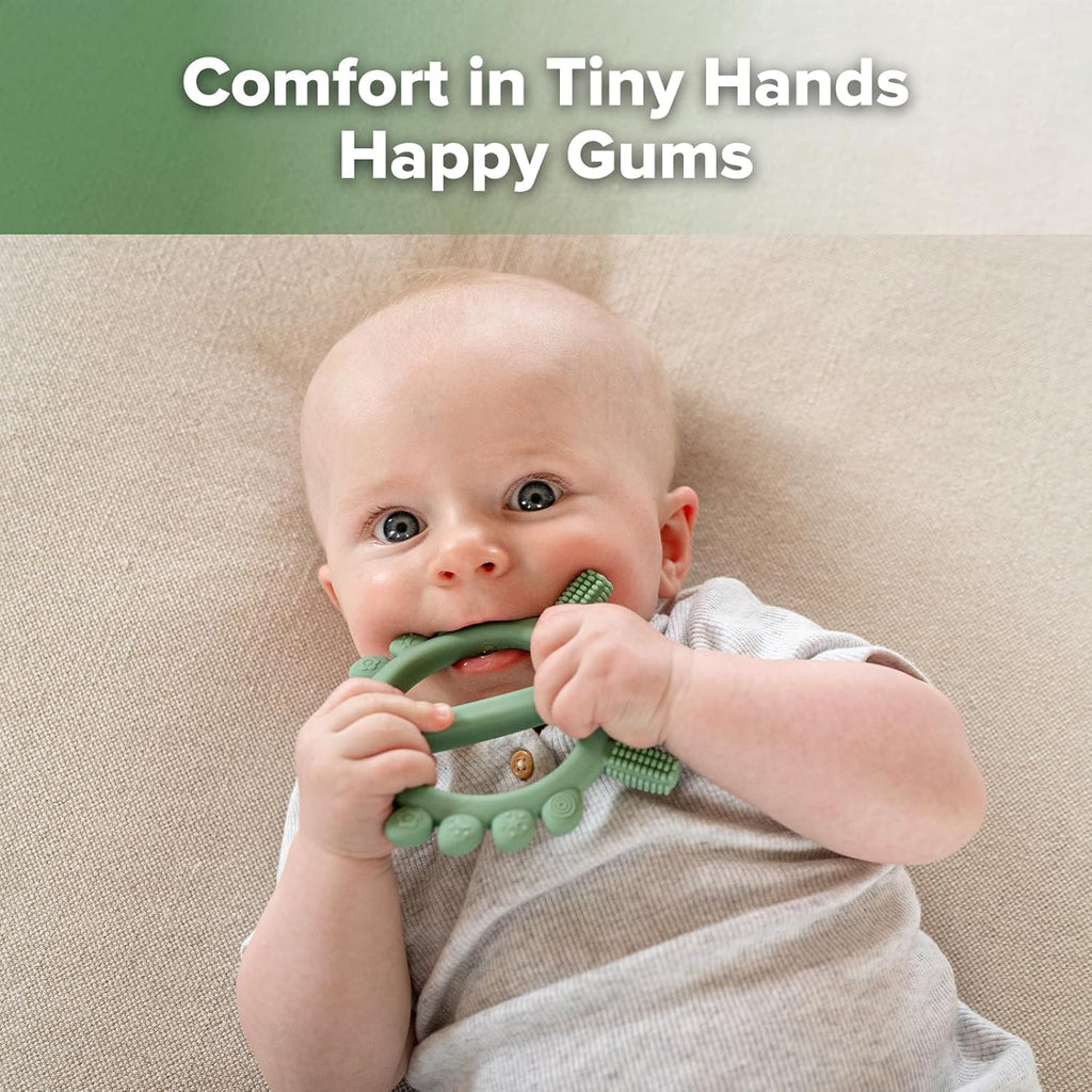 Haakaa Silicone Crab Baby Teether,Teething Toys,360° Baby Toothbrush Head for Infant Self-Brushing Training,Food-Grade Silicone,Pea Green