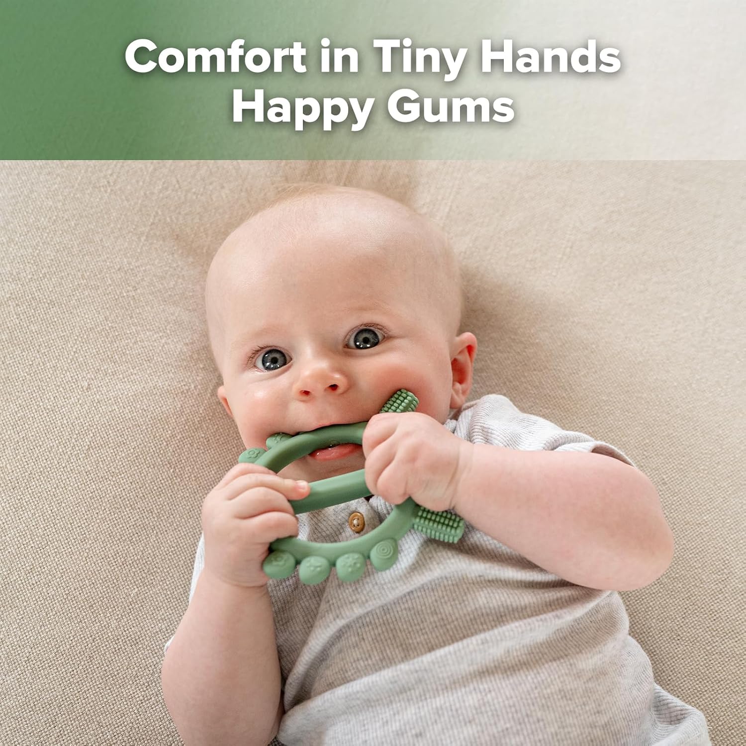 Haakaa Silicone Crab Baby Teether,Teething Toys,360° Baby Toothbrush Head for Infant Self-Brushing Training,Food-Grade Silicone,Pea Green