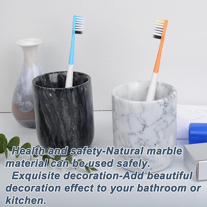 Toothbrush Holder,Handmade Marble Toothbrush Cup,Stone Toothbrush Organizer for Pen Holder,Makeup Brush Cup,Razor Holder,SPA Collection Tumbler First Choice for Home and Hotel(White)