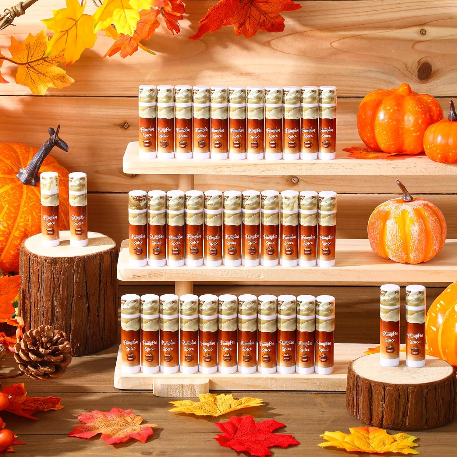 75 Pcs Pumpkin Spice Lip Balm Bulk Fall Thanksgiving Party Favor Basket Stuffers Small Thank You Appreciation Gifts Advent Beauty Calendar for Adult Women Men Employee Coworker Staff Teacher Customer