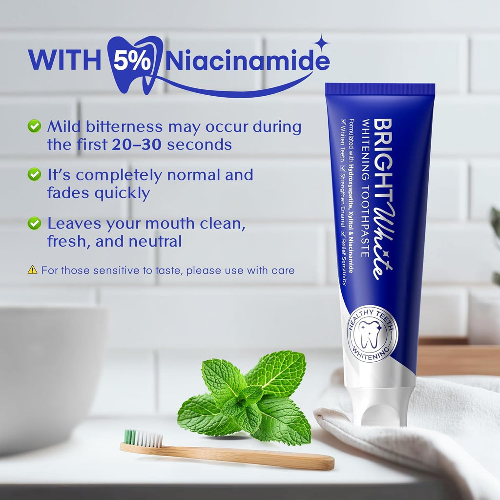 PearlSmile Hydroxyapatite Niacinamide Whitening Toothpaste – 5% Niacinamide + 10% Nano-Hydroxyapatite (nHAp) – Strengthens Enamel & Remineralizes – Fluoride-Free, 4.2oz (Pack of 3)