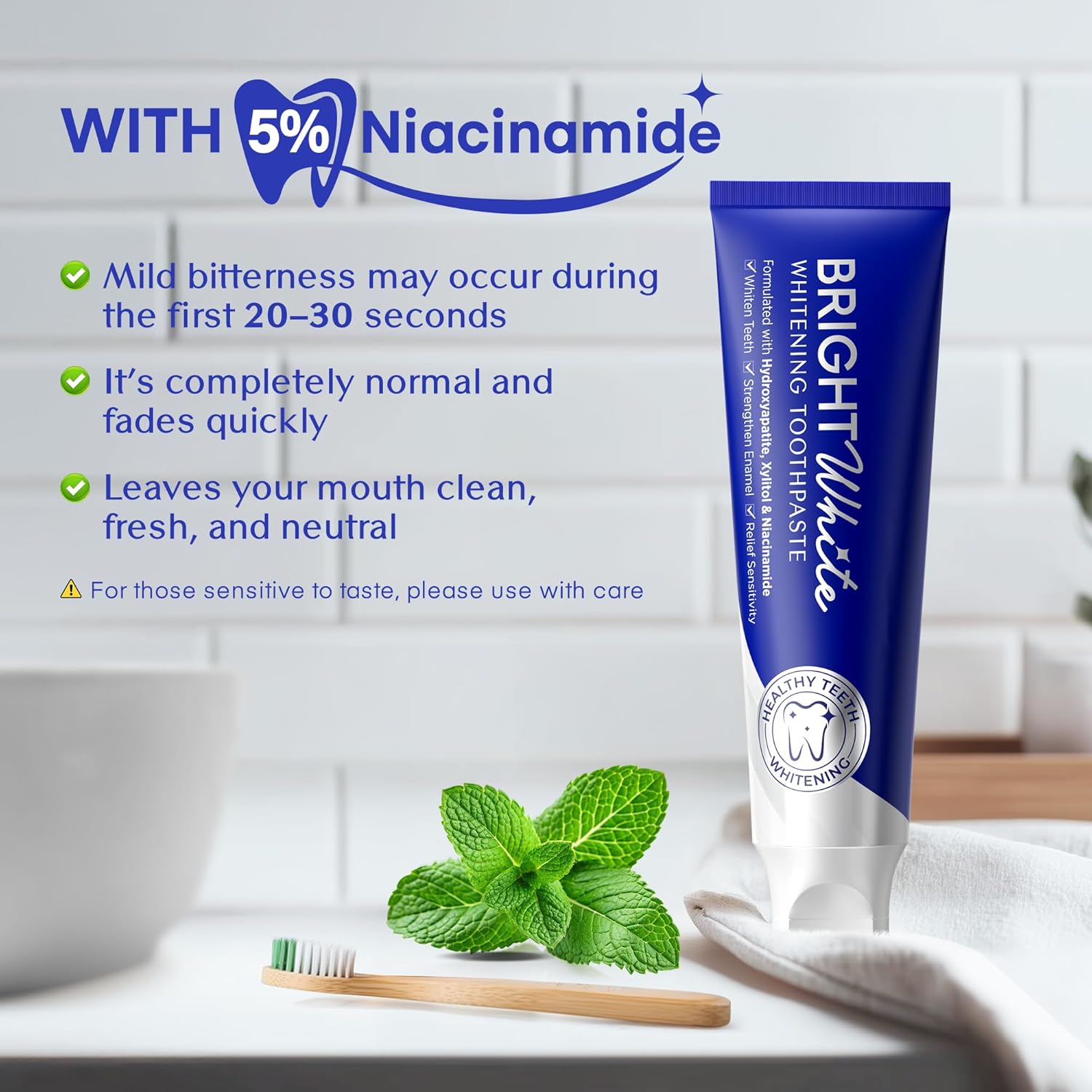 PearlSmile Hydroxyapatite Niacinamide Whitening Toothpaste – 5% Niacinamide + 10% Nano-Hydroxyapatite (nHAp) – Strengthens Enamel & Remineralizes – Fluoride-Free, 4.2oz (Pack of 3)