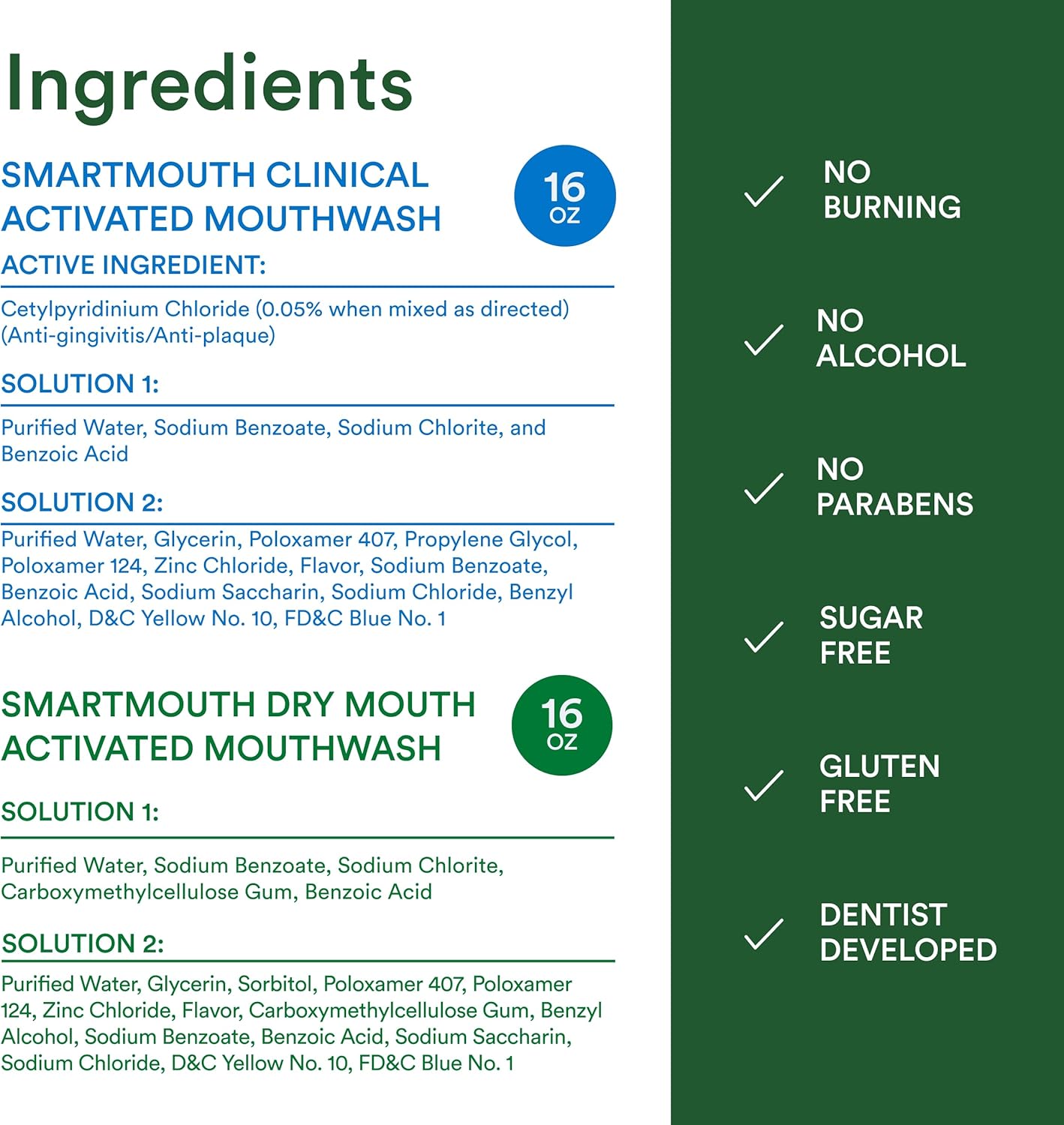 SmartMouth Dry Mouth & Clinical Activated Mouthwash - Dry Mouth Relief & Gum Protection - Bad Breath Prevention Mouthwash, 16 fl oz Each