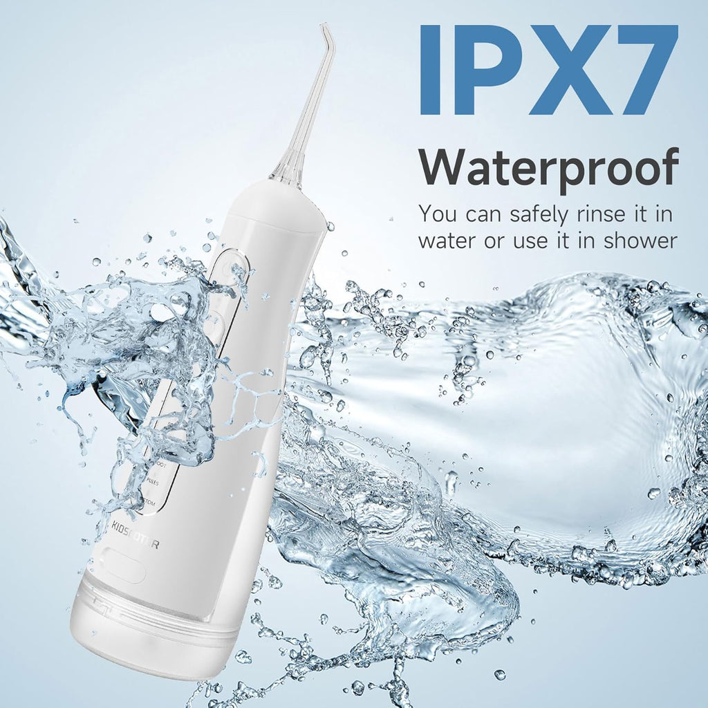 Water Flosser for Teeth with Detachable Washable Tank, 5 Modes Rechargeable Cordless Oral Irrigator, 300ml Portable Dental Flosser, IPX7 Waterproof for Home & Travel, White