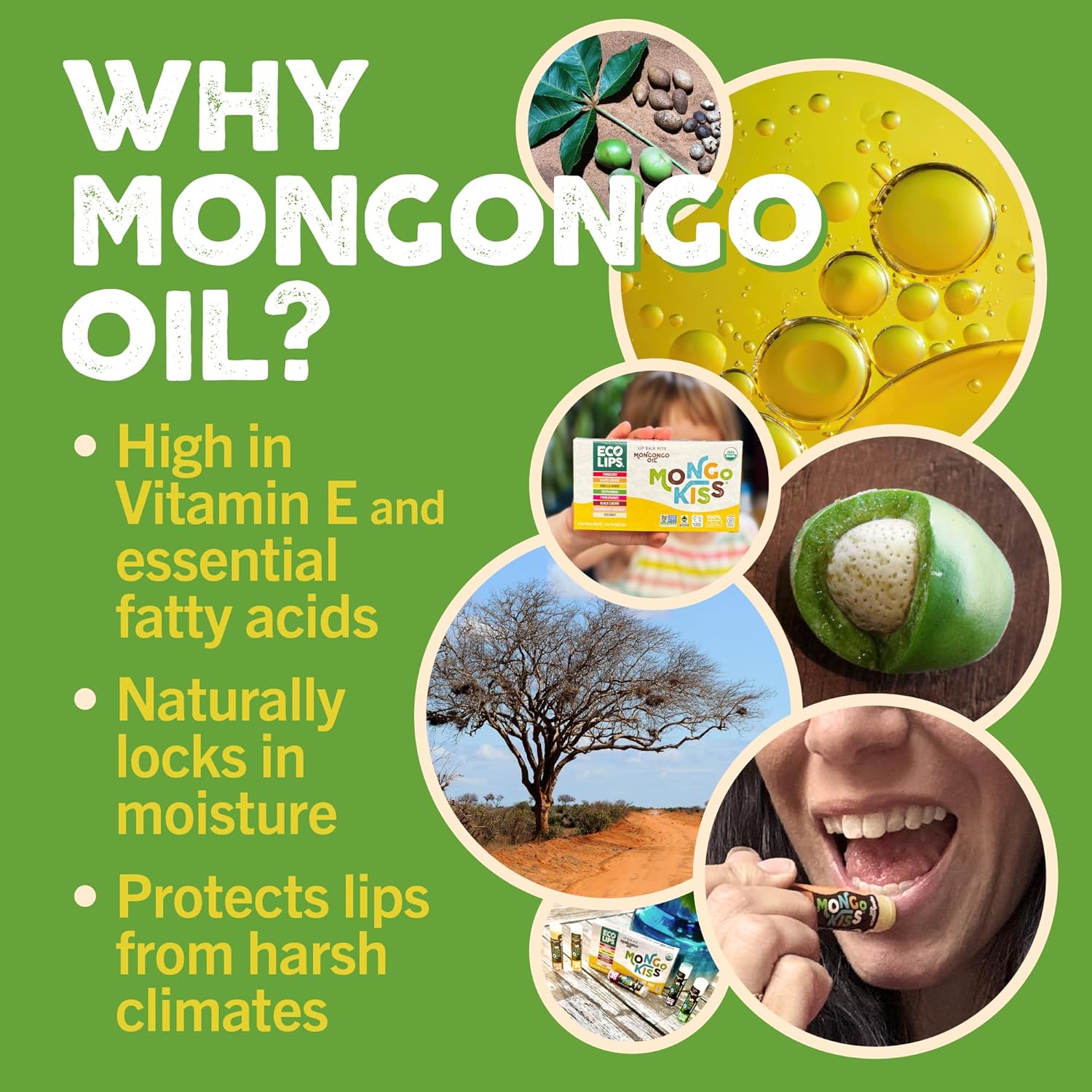 Mongo Kiss USDA Organic Lip Balm Set 8-pack (0.15 oz. each) with Mongongo Oil & Cocoa Butter to Moisturize Chapped Lips | Made in USA by Eco Lips - Peppermint