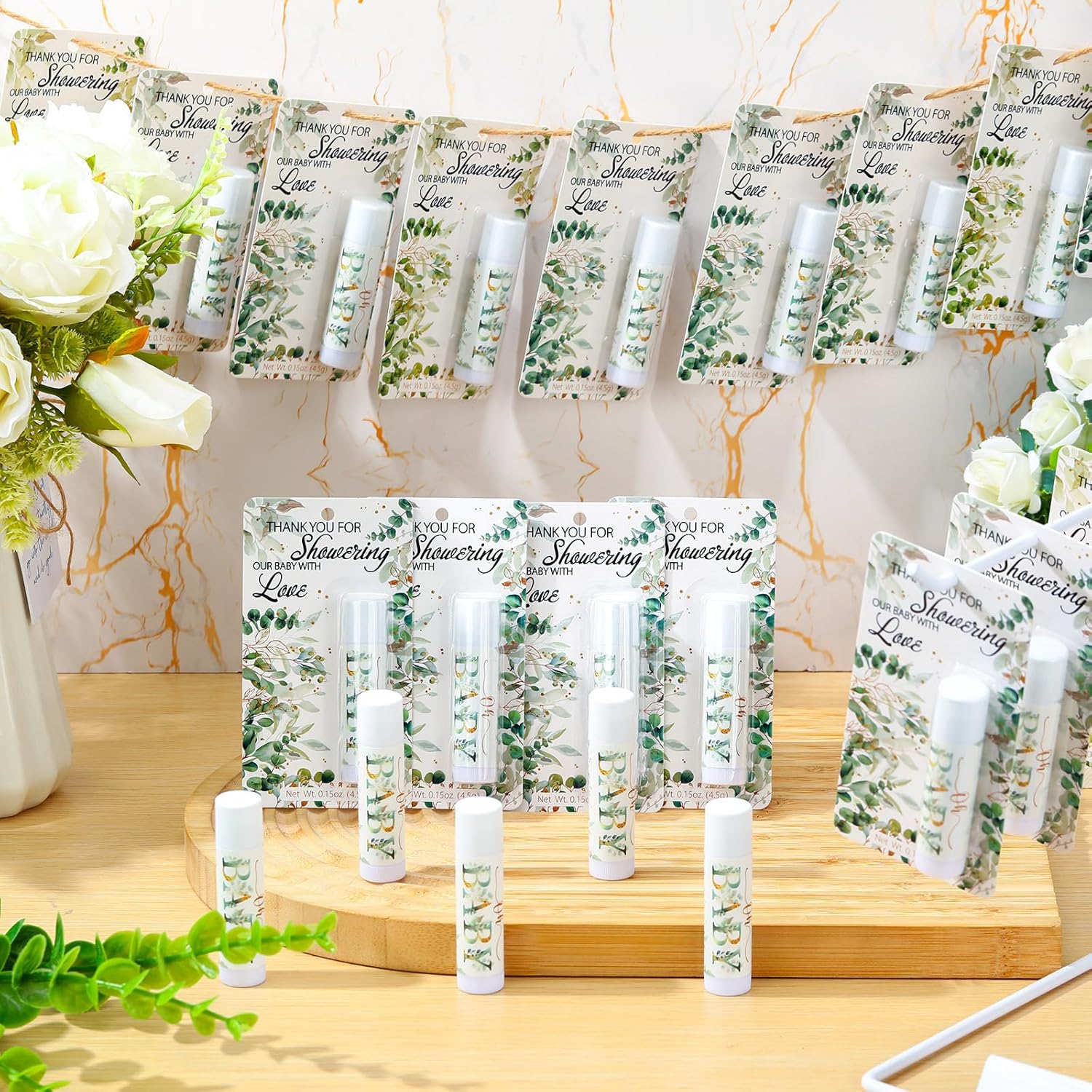 30 Pack Sage Green Baby Shower Games Prizes Party Gifts Bulk Lip Balms Favors for Winners Adults Guests Gender Reveal Favors Decorations Baby Shower Souvenirs Gift Bags Stuffers