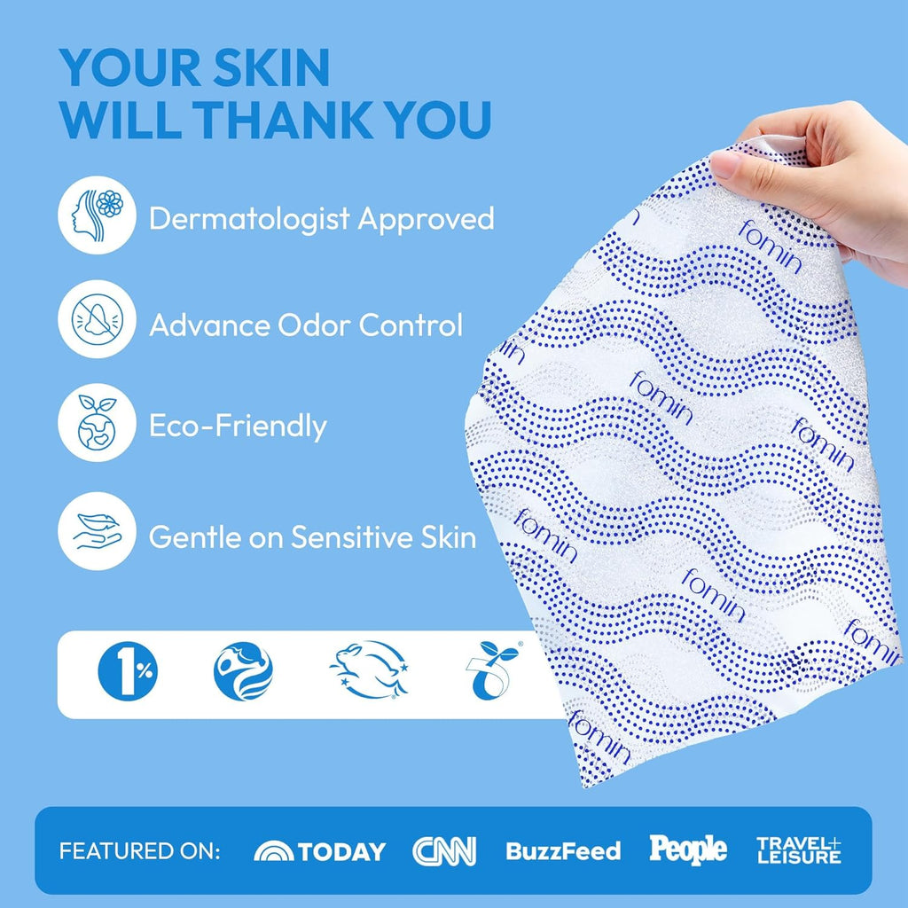 FOMIN Travel Shower Wipes - 20 Pack - No Rinse XL Bathing Wipes with Vitamin E - Fragrance-Free Full Body Wipe for Adults - Individually Wrapped Waterless Bath Wipe for Hygiene, Camping, & Gym