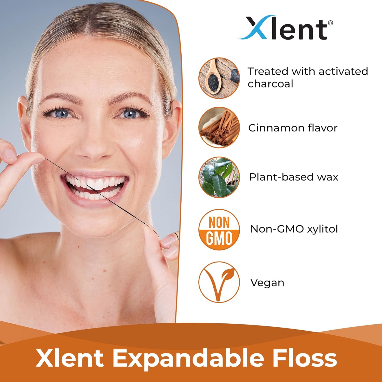 Xlent Expandable Floss Treated Activated Charcoal, Xylitol Natural Based Wax (Cinnamon, Pack of 3 (Refills Only))