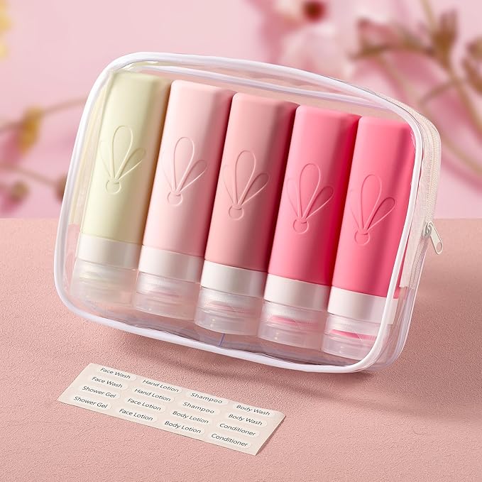 INSFIT Travel Bottles for Toiletries, TSA Approved 3oz Travel Size Containers, BPA Free Leak Proof Squeezable Silicone Tubes for Shampoo Conditioner Lotion Soap with Labels