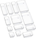 SMARTAKE 13-Piece Drawer Organizers with Non-Slip Silicone Pads, 5-Size Desk Bathroom Drawer Organizer Trays Storage Tray for Makeup, Jewelries, Utensils in Bedroom Dresser, Office and Kitchen, Clear