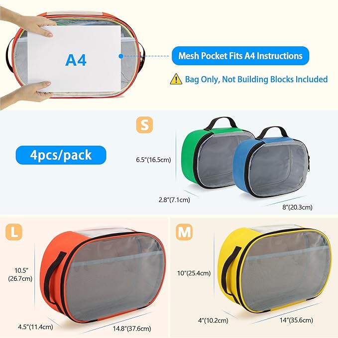 4pcs Toy Storage Organizer Container Bag for Building Bricks, Travel Bag for Building Blocks, Puzzle, Car Toy, Magnetic Toys, Dolls, Board Game Storage Organizer Case