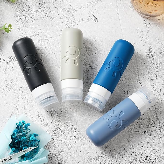 Travel Bottles for Toiletries, TSA Approved Travel Containers 3oz Leak Proof Travel Tubs Refillable Liquid Travel Accessories for Shampoo Conditioner Lotion Body Wash(Multicolored J)