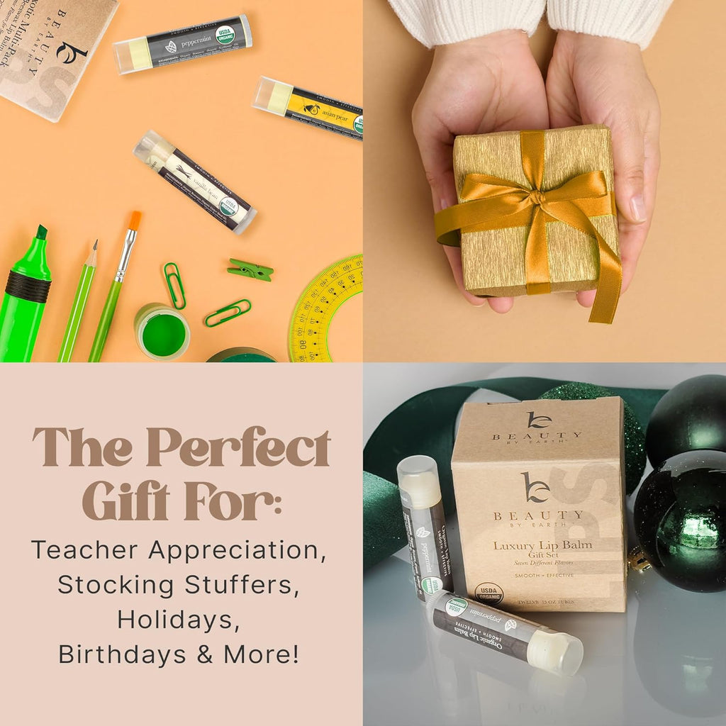 USDA Organic Lip Balm - USA Made with Natural Ingredients, Stocking Stuffers for Teens, 12 Pack Multi Flavor Lips Moisturizer, Beauty & Birthday Gifts, Moisturizer Chapstick Bulk Care for Dry Lips