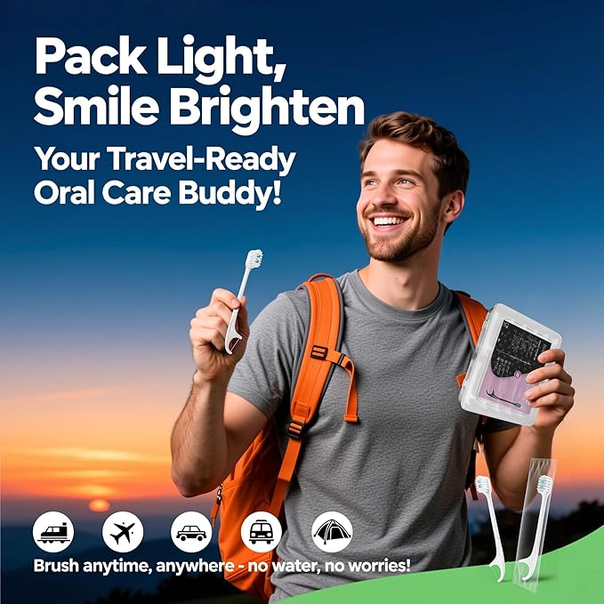 Pinkart Mini Disposable Toothbrushes with Toothpaste, Pre-Pasted Travel Toothbrush with 2 Mint Beads, Individually Wrapped Single-Use Toothbrush for On-The-Go & Travel (48 Count)