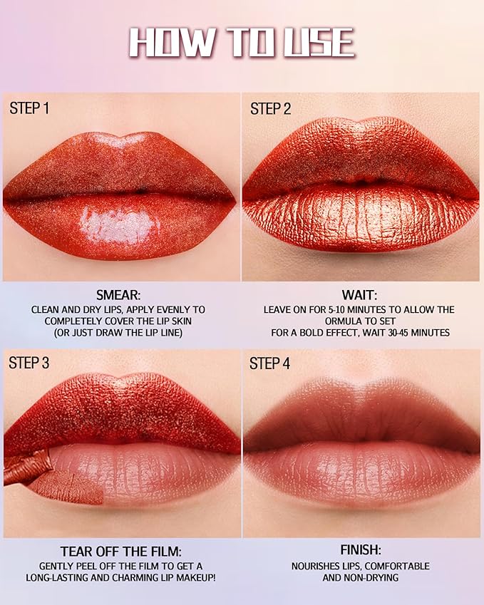 Peel Off Lip Liner Stain, Long Lasting Waterproof Transfer-Proof Lip Tint Stain Peel Off, Non-stick High Pigmented Lip Gloss Lipliner Tattoo, Liquid Tinted Lipstick, Lip Makeup Gift for Women Girl-02