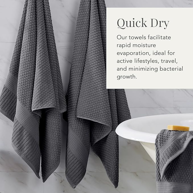 NY Loft 100% Cotton Bath Towel Set of 4 | Grey Towels | Oeko-TEX® Standard 100 | Soft & Absorbent, Quick-Dry Bath Towels | 30" x 52" | | Trinity Collection - Charcoal