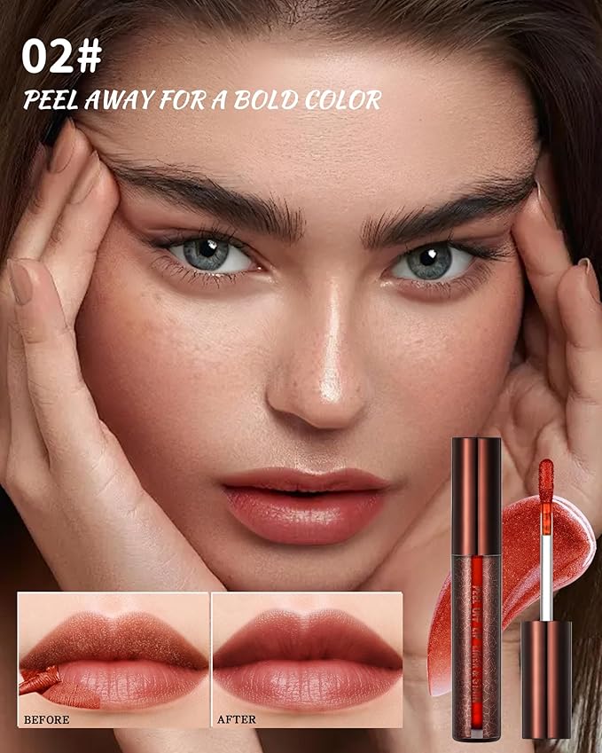 Peel Off Lip Liner Stain, Long Lasting Waterproof Transfer-Proof Lip Tint Stain Peel Off, Non-stick High Pigmented Lip Gloss Lipliner Tattoo, Liquid Tinted Lipstick, Lip Makeup Gift for Women Girl-02