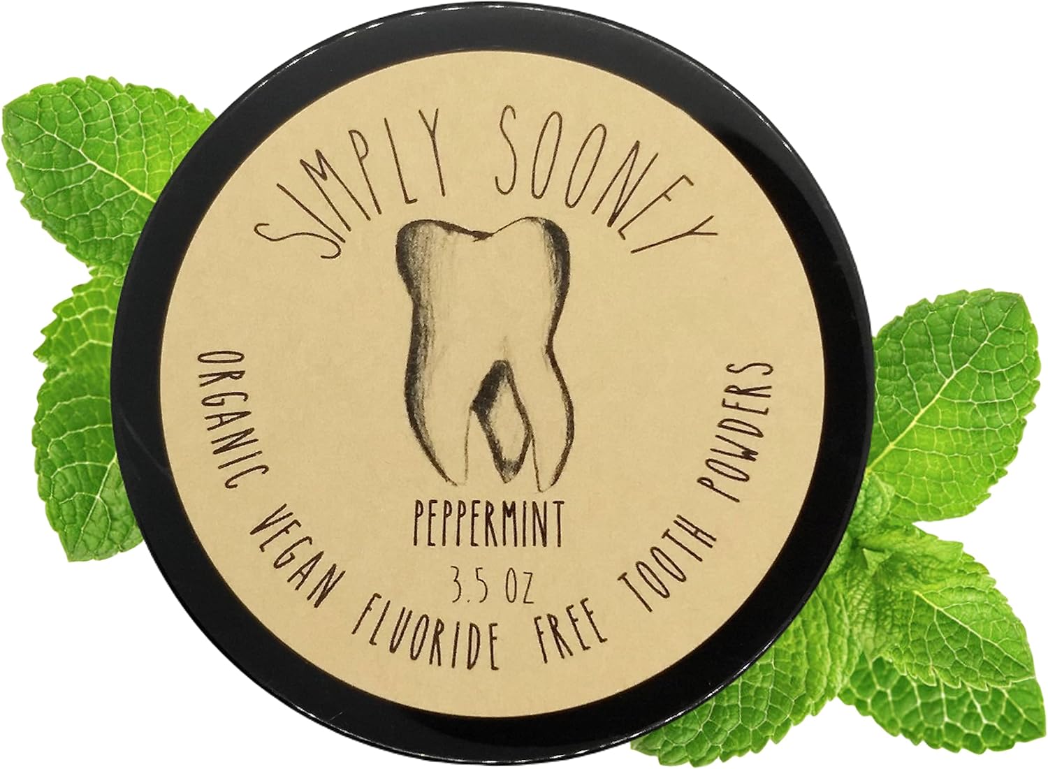 Simply Sooney Vegan Fluoride Free Toothpaste Powder I Organic Peppermint Essential Oil I Natural Whitening I Stronger Teeth (3.5 oz (Jar BPA Free Plastic))