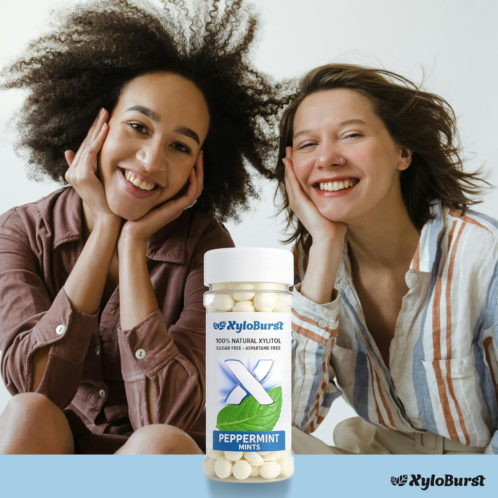 XyloBurst - Xylitol Mints | Sugar Free Breath Mints for Oral Health | Gluten Free, Vegan, Keto Friendly | Aspartame Free Mints | Peppermint | 200 Count Jar