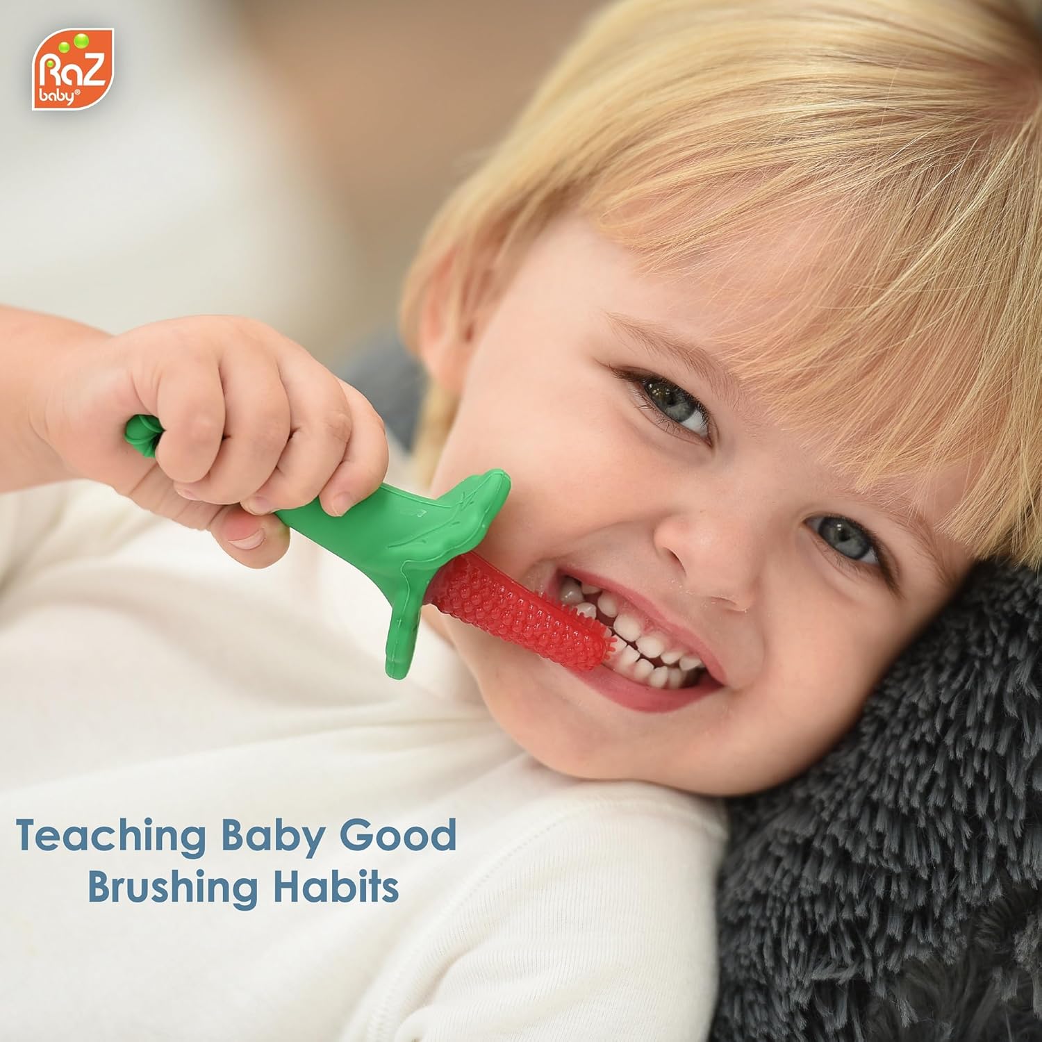 RaZbaby RaZBerry Baby Toothbrush – Multi-Textured Silicone for Gentle Cleaning & Teething Relief – Perfect for Early Oral Care & Self-Brushing – BPA-Free, Easy to Hold, Dishwasher & Sterilizer Safe