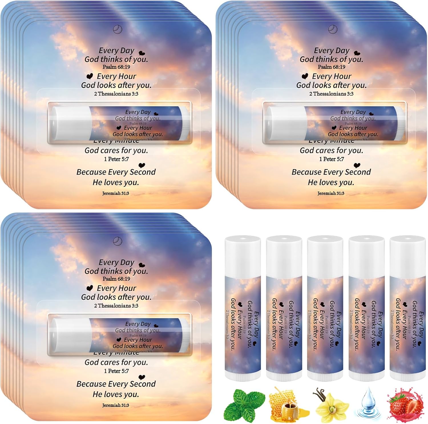 25 Pack Christmas Stylish Gifts Bible Verse Lip Balms 5 Flavor Bulk for Women Men Christian Religious Church Party Favors with Scripture Inspirational Gifts for Coworkers Staff