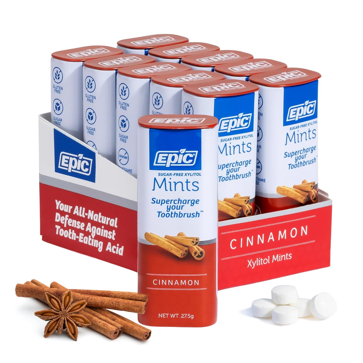 Epic 100% Xylitol Mints - Aspartame Free, Sugar Free - Cinnamon Flavored Mints, 55 Pieces (Pack of 10)