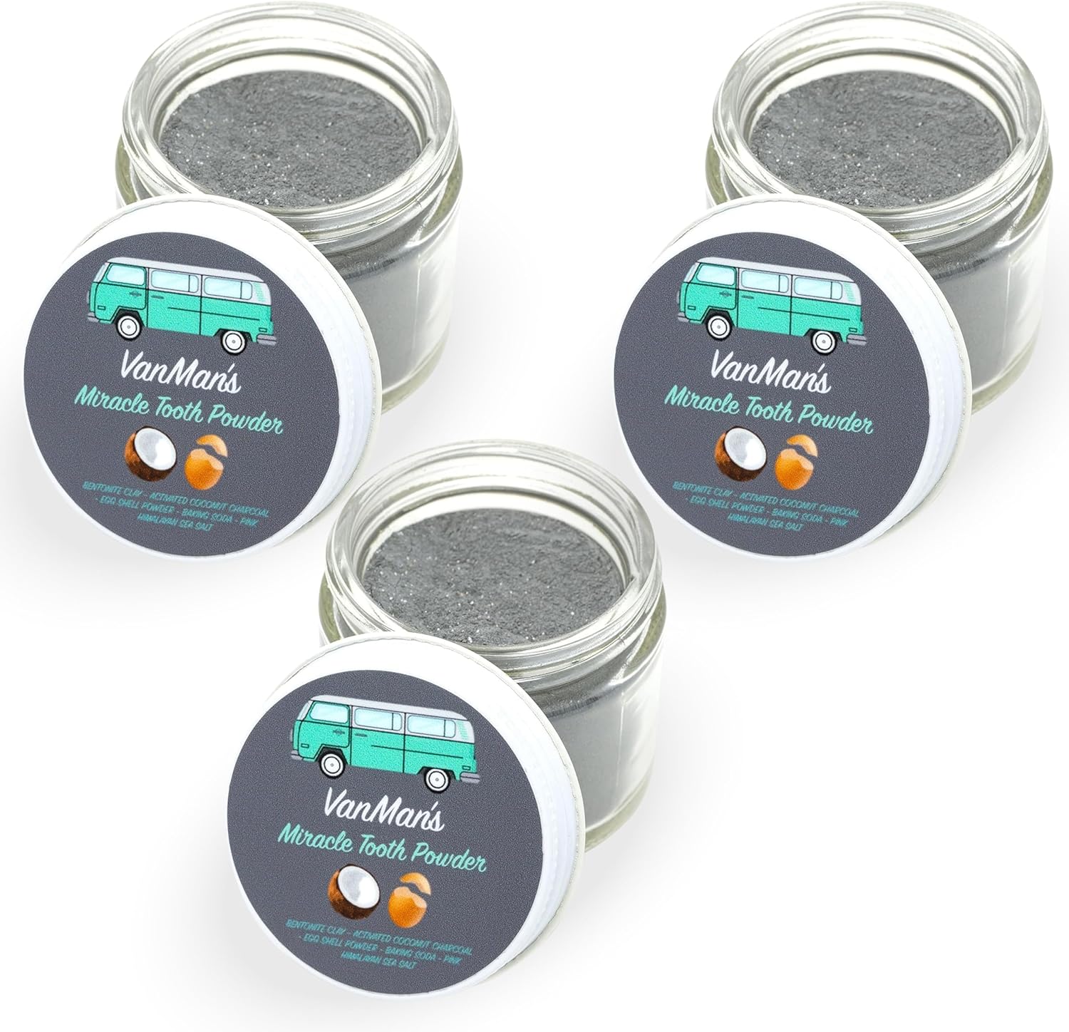 Vanman’s - Miracle Tooth Cleaning Powder Toothpaste (3 Pack) - Fluoride-Free Whitening Tooth Powder with Coconut Charcoal, Eggshell Powders - Remineralizing Toothpaste - 2.2 Ounce